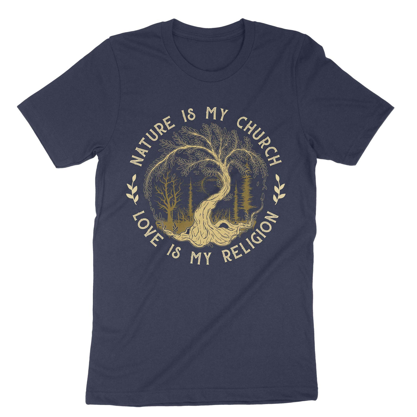 Navy Nature Is My Church Love Is My Religion T-Shirt#color_navy