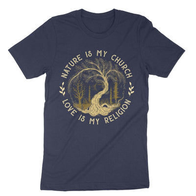Navy Nature Is My Church Love Is My Religion T-Shirt#color_navy