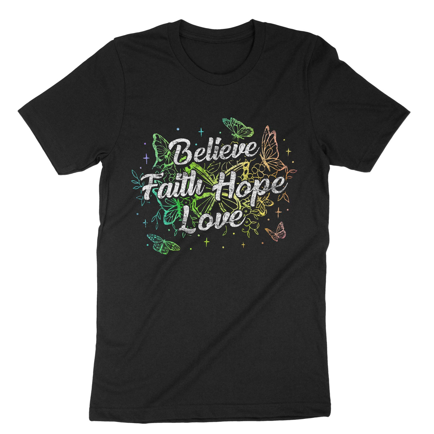 Black Believe Faith Hope Love T-Shirt#color_black