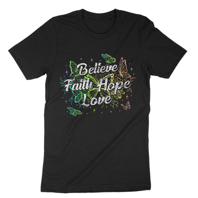 Black Believe Faith Hope Love T-Shirt#color_black