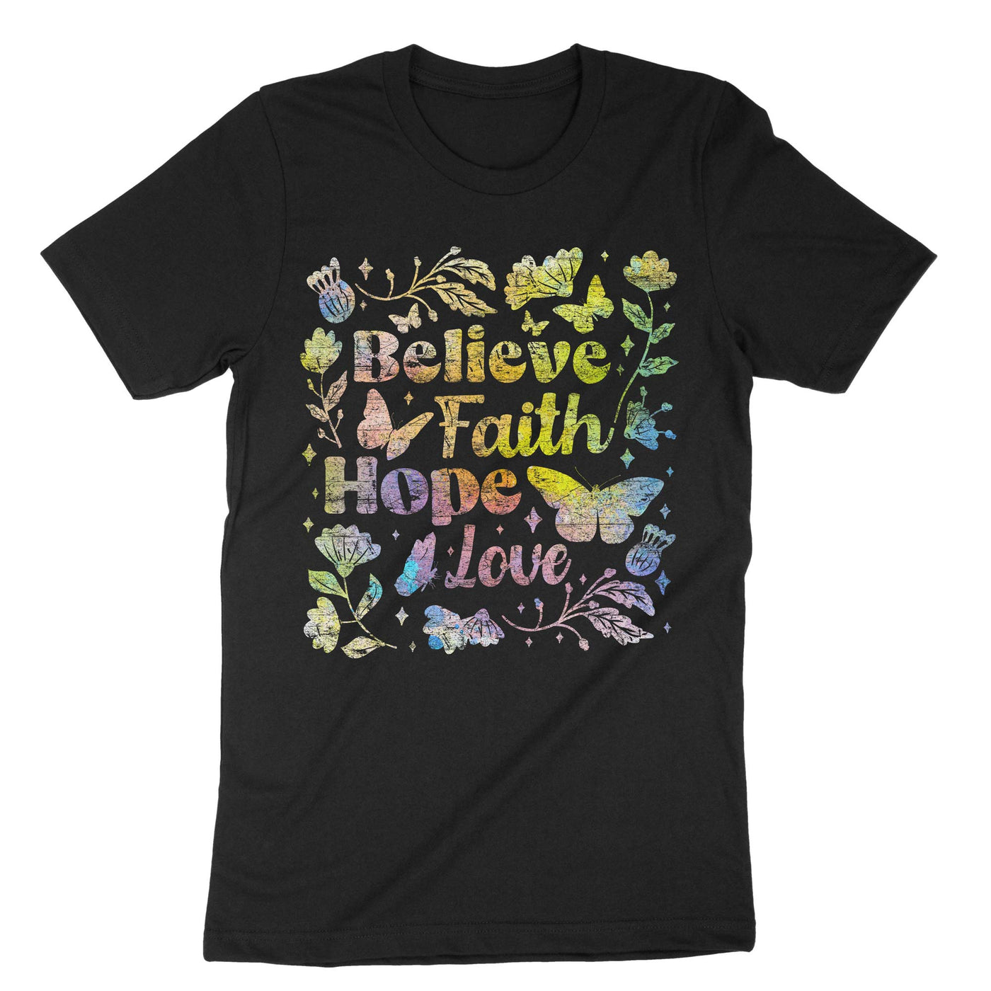 Black Believe Faith Hope Love T-Shirt#color_black