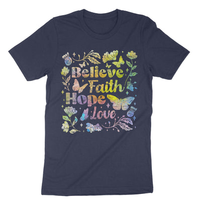 Navy Believe Faith Hope Love T-Shirt#color_navy
