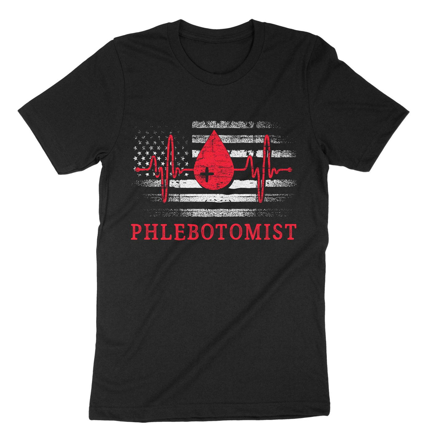 Black Usa Flag Phlebotomist T-Shirt#color_black