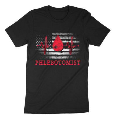 Black Usa Flag Phlebotomist T-Shirt#color_black