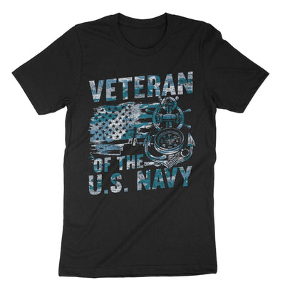 Black Us Flag Navy Veteran T-Shirt#color_black