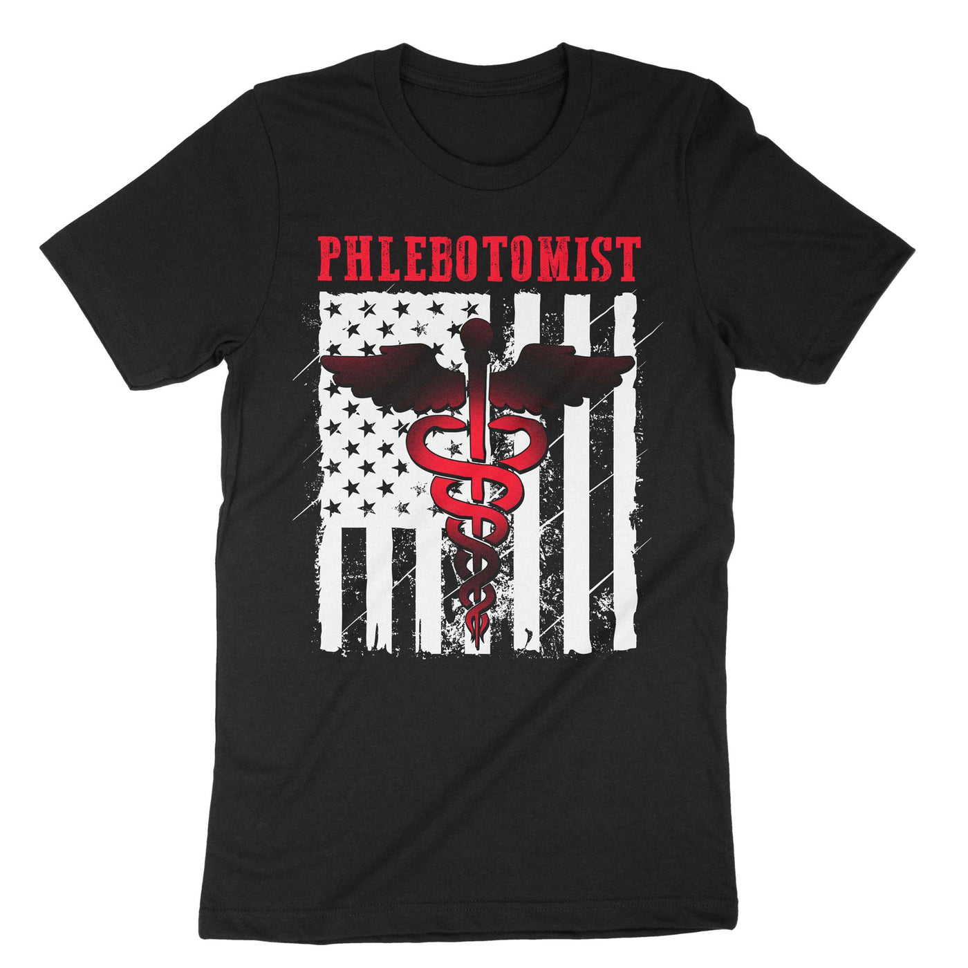 Black Usa Flag Phlebotomist T-Shirt#color_black