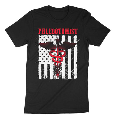 Black Usa Flag Phlebotomist T-Shirt#color_black