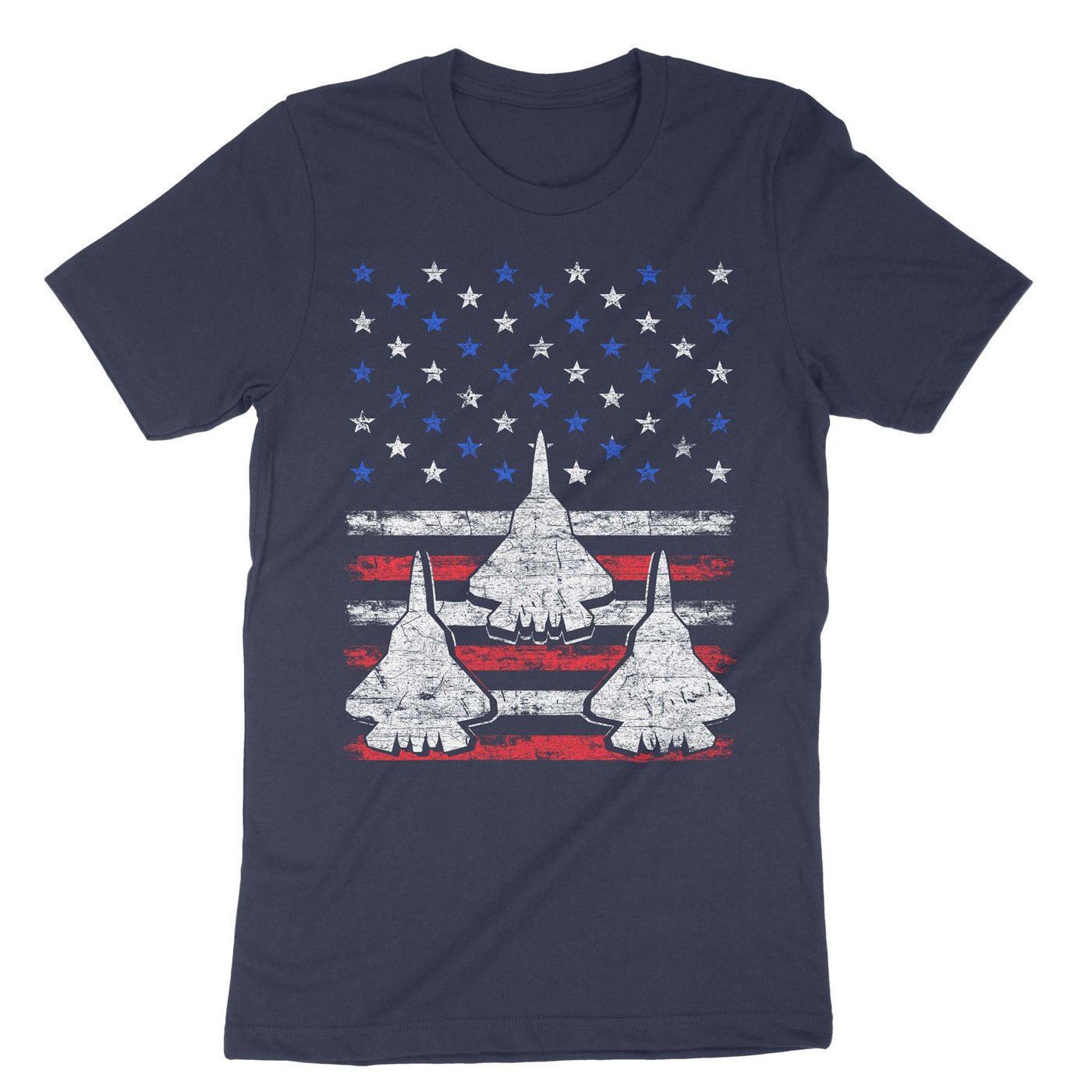 Navy Red White Blue Air Force Flyover Proud American Independence T-Shirt#color_navy