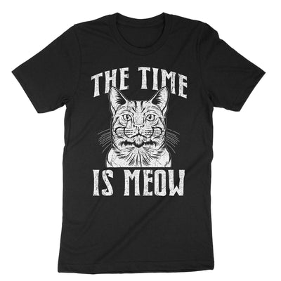 Black The Time Is Meow T-Shirt#color_black
