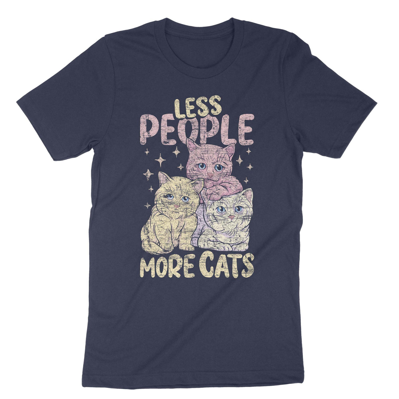 Navy Less People More Cats T-Shirt#color_navy
