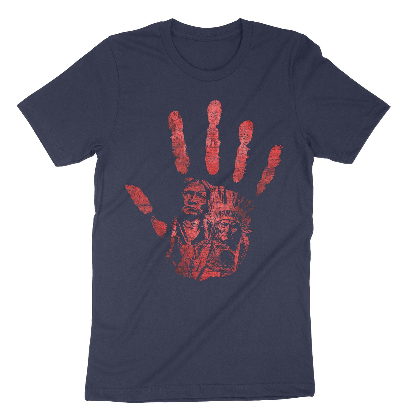 Navy Native American Indigenous Red Hand T-Shirt#color_navy