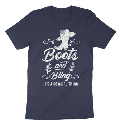 Navy Boots And Bling Its A Cowgirl Thing T-Shirt#color_navy