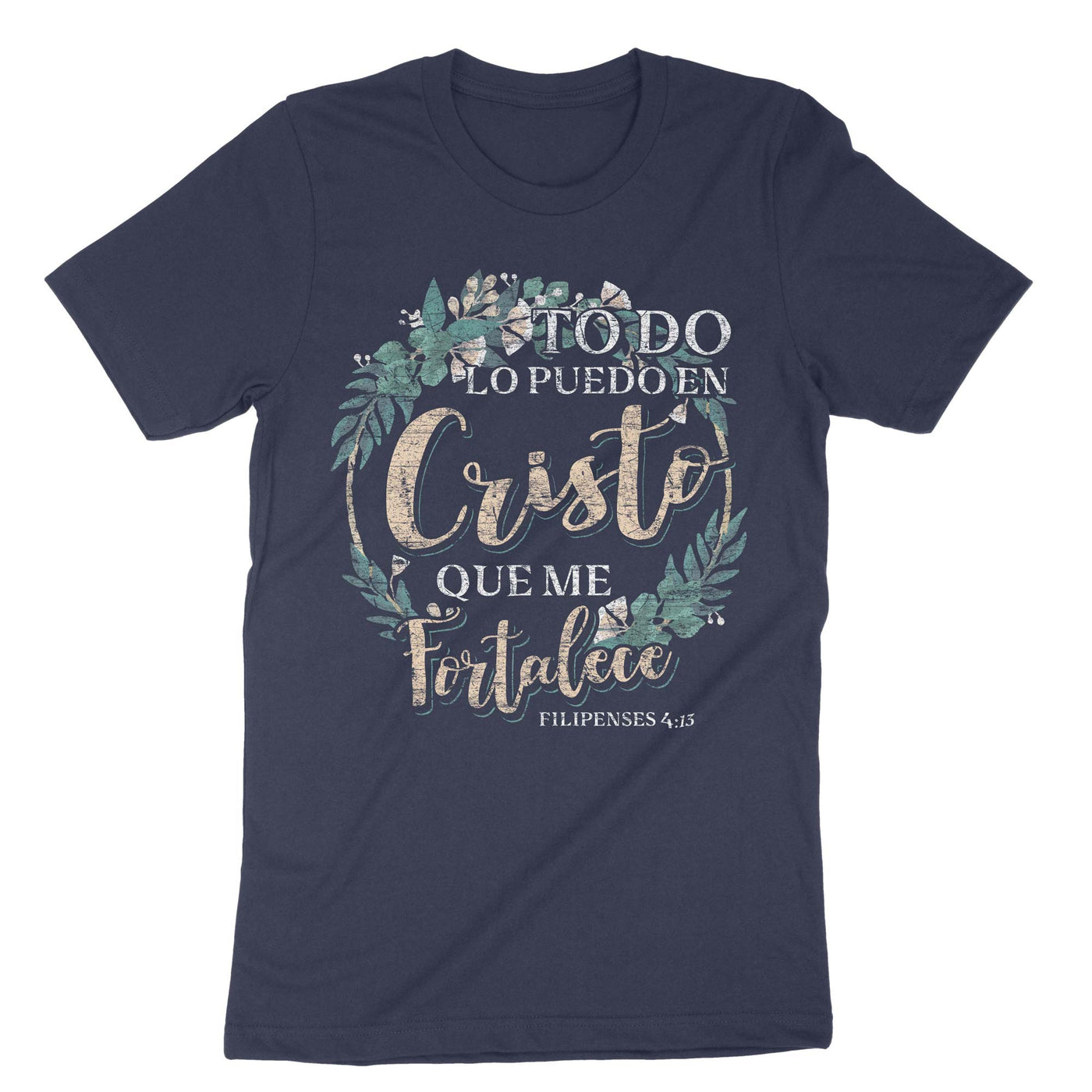 Navy Christian Spanish Religious Bible Verse T-Shirt#color_navy