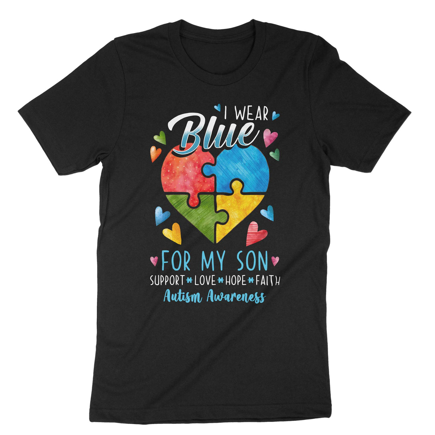 Black I Wear Blue For My Son Jigsaw Puzzles T-Shirt#color_black