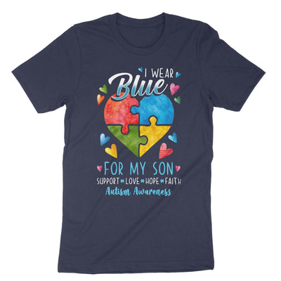 Navy I Wear Blue For My Son Jigsaw Puzzles T-Shirt#color_navy