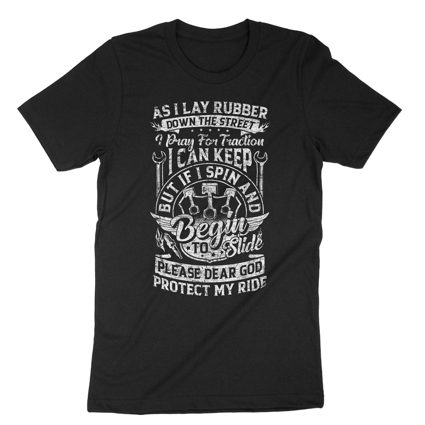 Black As I Lay Rubber Down The Street T-Shirt#color_black