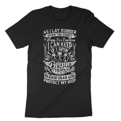 Black As I Lay Rubber Down The Street T-Shirt#color_black