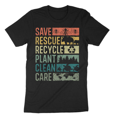 Black Save Rescue Recycle Plant Clean Care T-Shirt#color_black