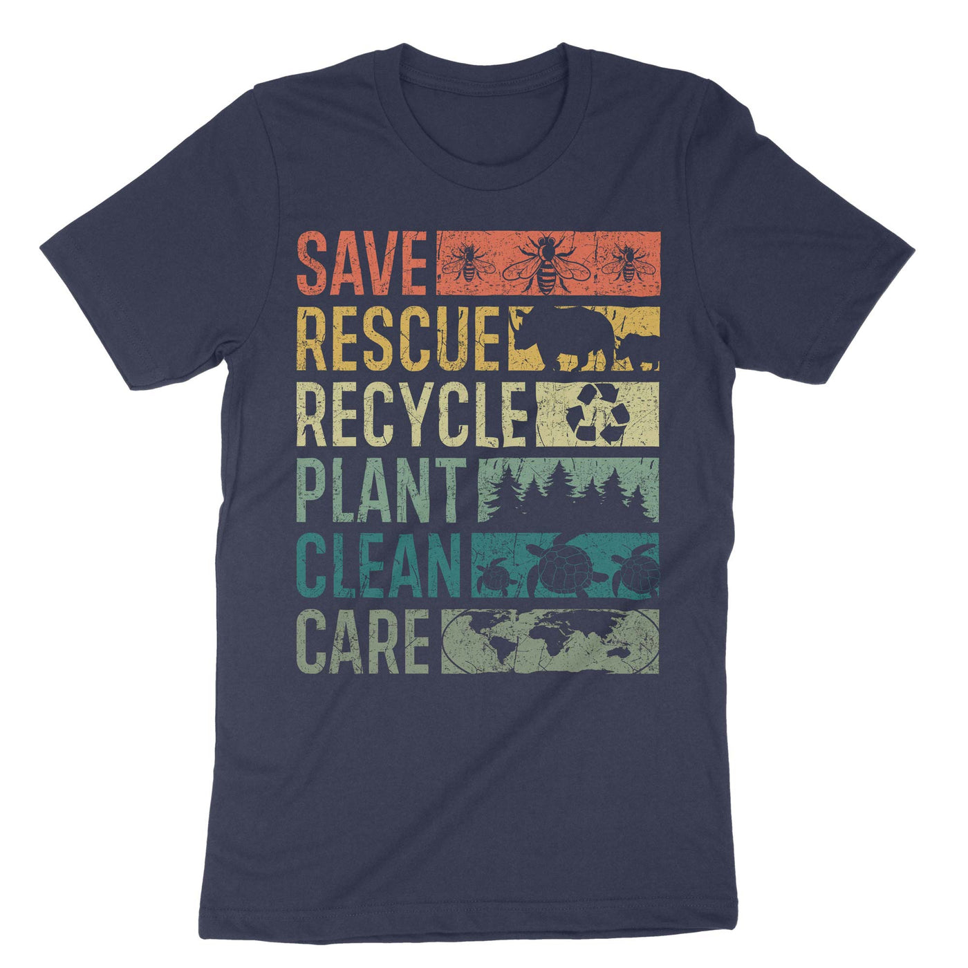Navy Save Rescue Recycle Plant Clean Care T-Shirt#color_navy