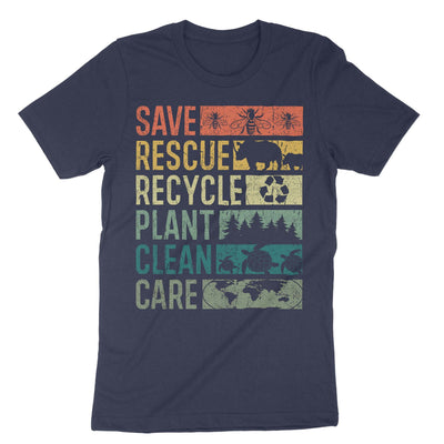 Navy Save Rescue Recycle Plant Clean Care T-Shirt#color_navy
