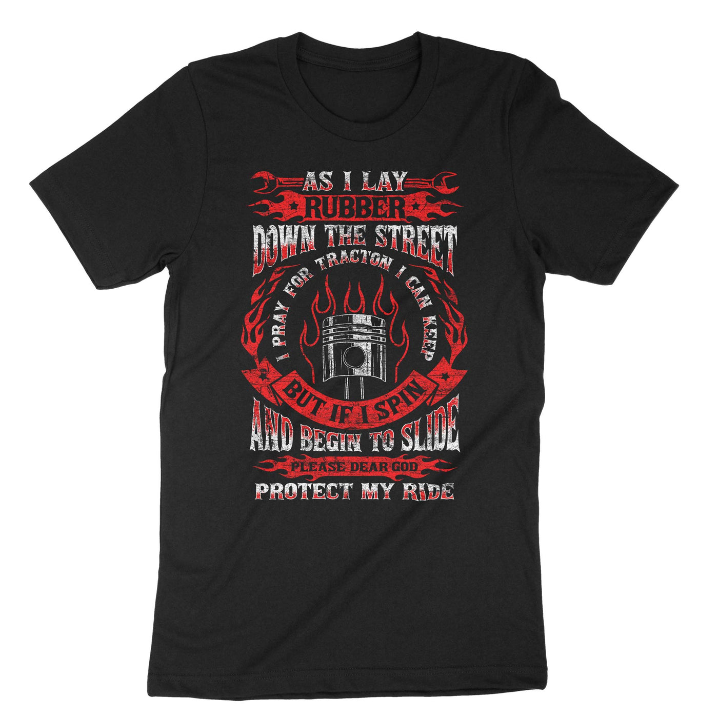 Black As I Lay Rubber Down The Street T-Shirt#color_black