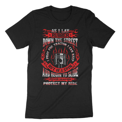Black As I Lay Rubber Down The Street T-Shirt#color_black