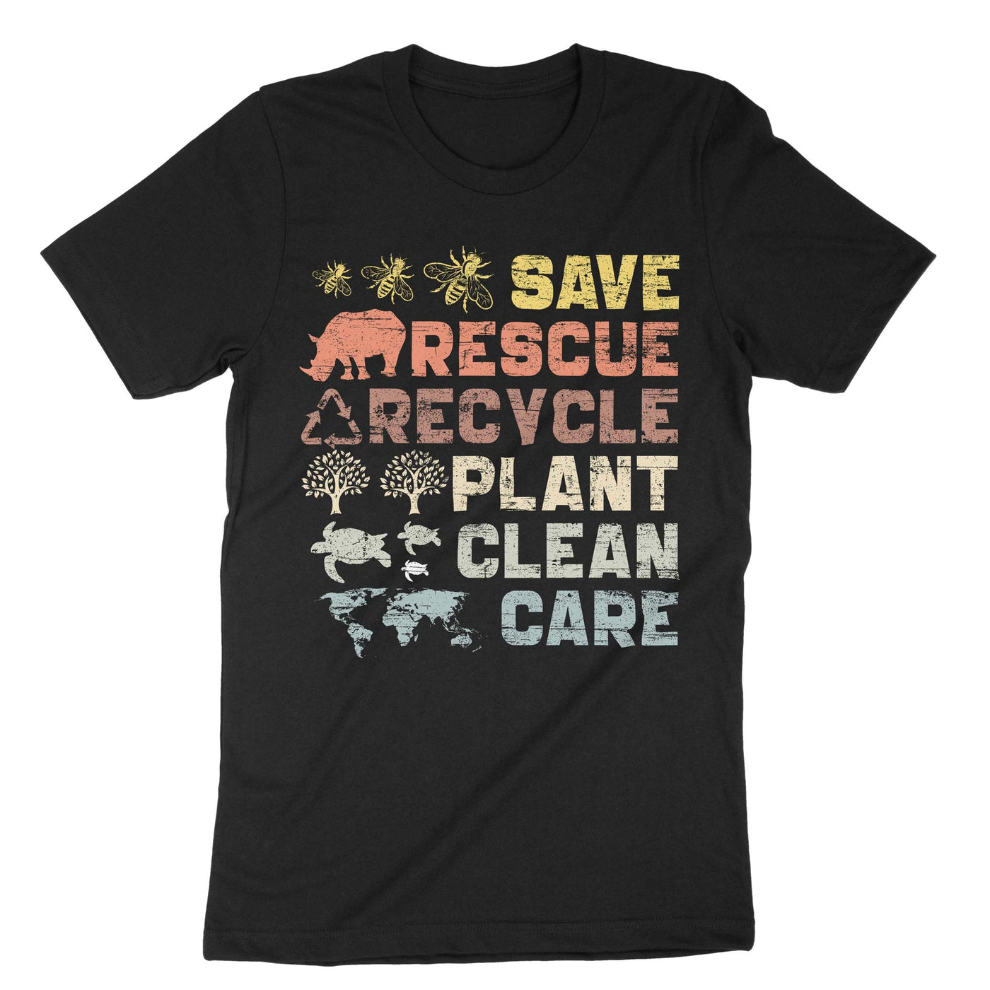 Black Save Rescue Recycle Plant Clean Care T-Shirt#color_black