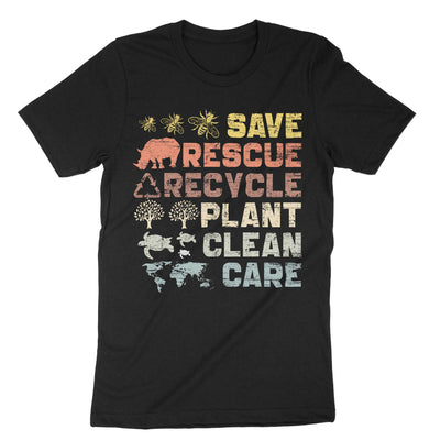 Black Save Rescue Recycle Plant Clean Care T-Shirt#color_black