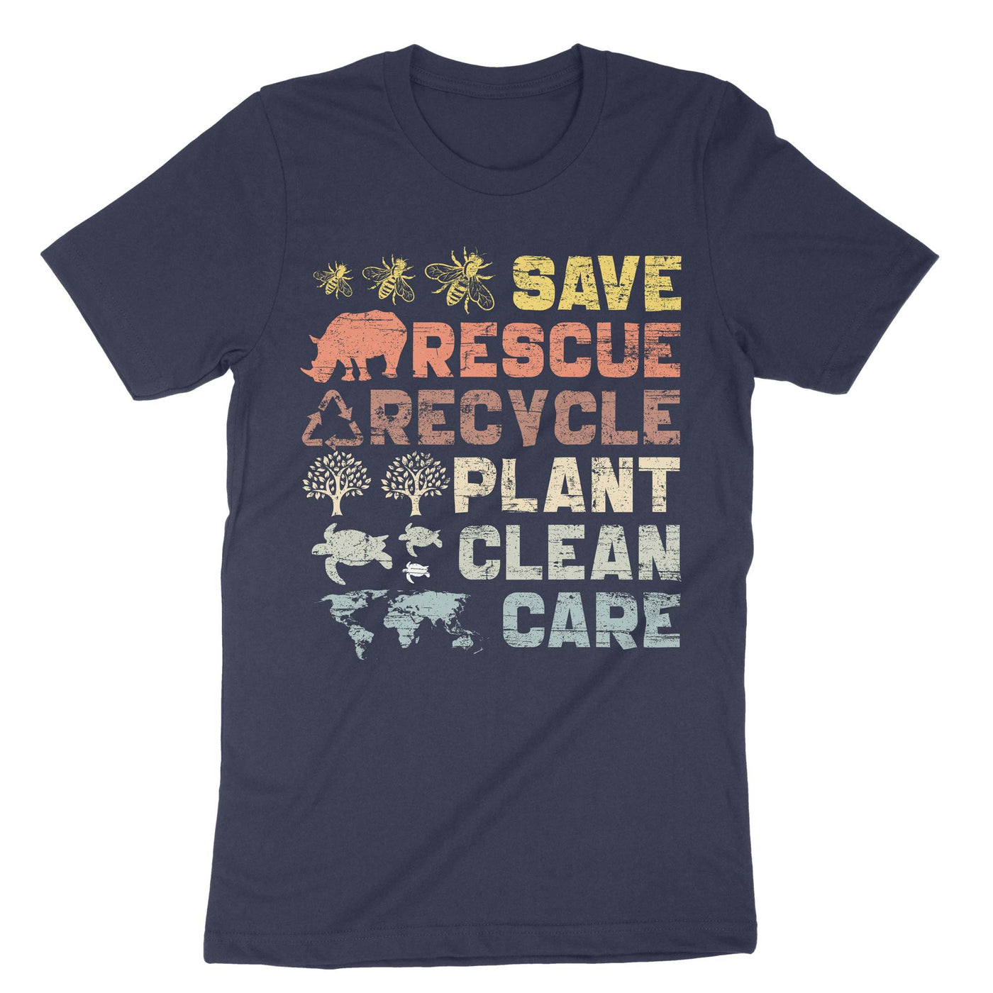 Navy Save Rescue Recycle Plant Clean Care T-Shirt#color_navy