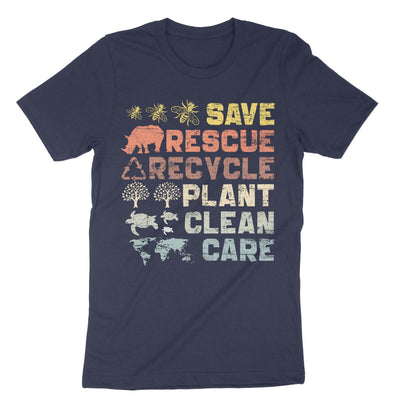 Navy Save Rescue Recycle Plant Clean Care T-Shirt#color_navy