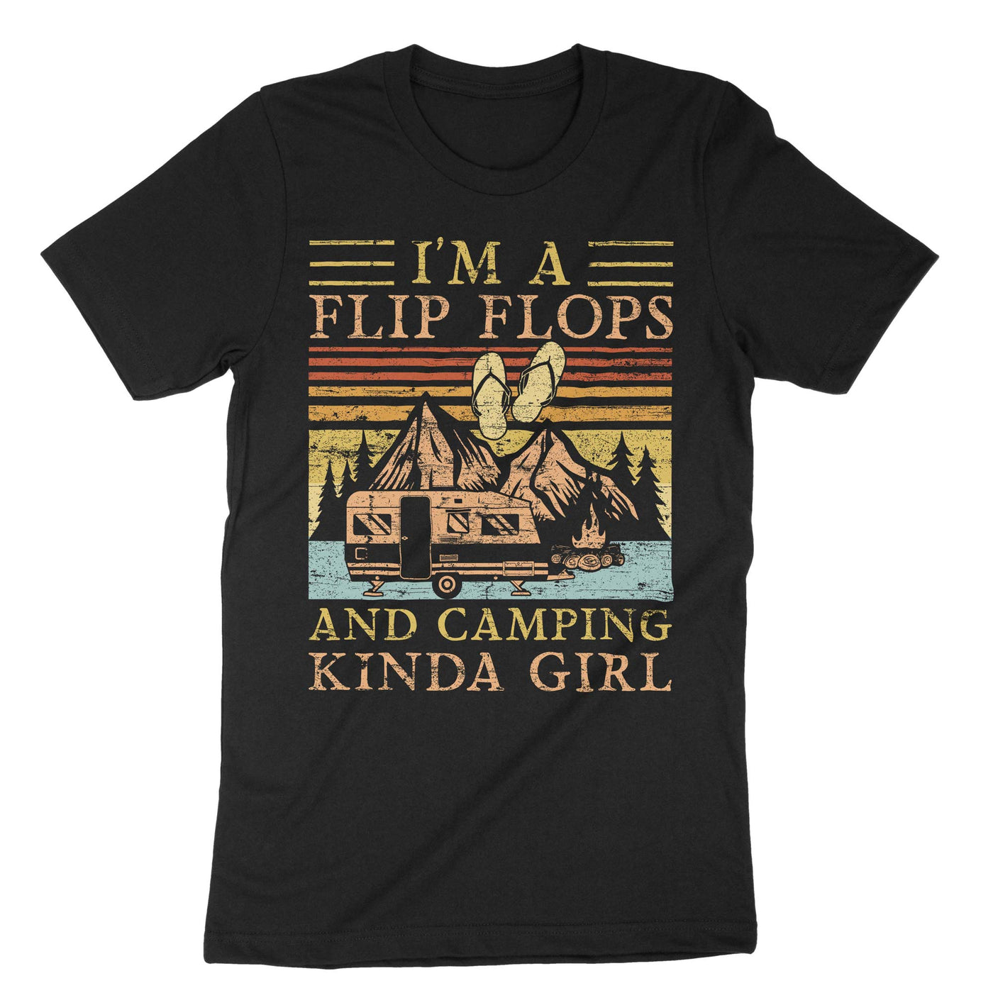 Black I Am A Flip Flops And Camping Kinda Girl T-Shirt#color_black