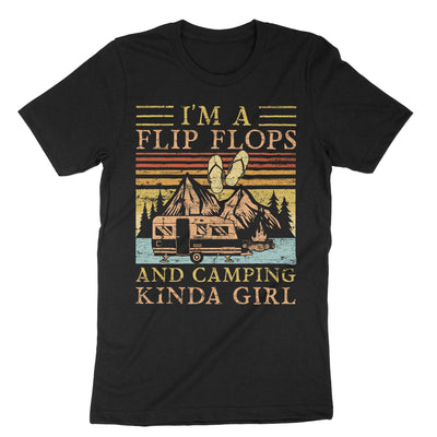 Black I Am A Flip Flops And Camping Kinda Girl T-Shirt#color_black