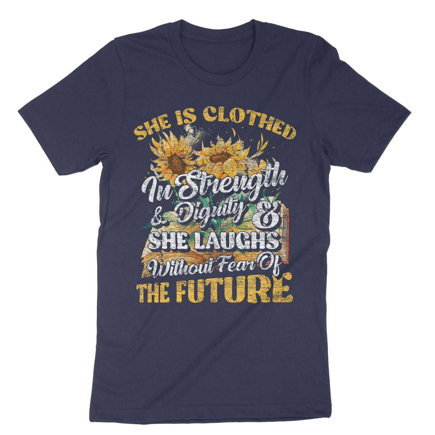 Navy Christian Bible Verse Sunflower T-Shirt#color_navy