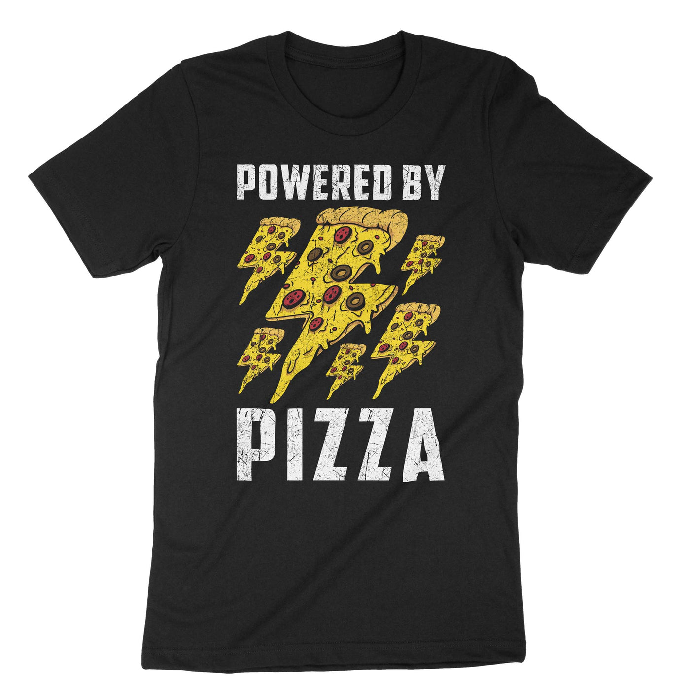 Black Powered By Pizza T-Shirt#color_black