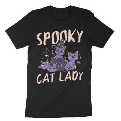 Black Spooky Cat Lady T-Shirt#color_black