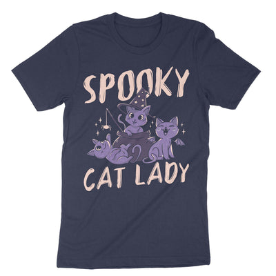 Navy Spooky Cat Lady T-Shirt#color_navy