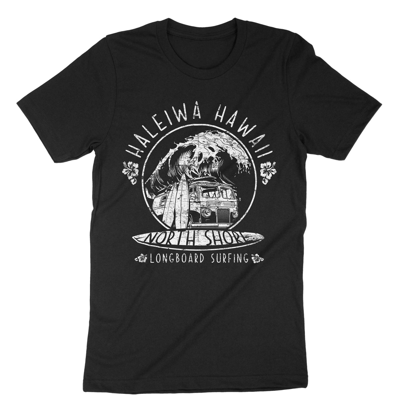 Black Haleiwa Hawaii North Shore Longboard Surfing T-Shirt#color_black