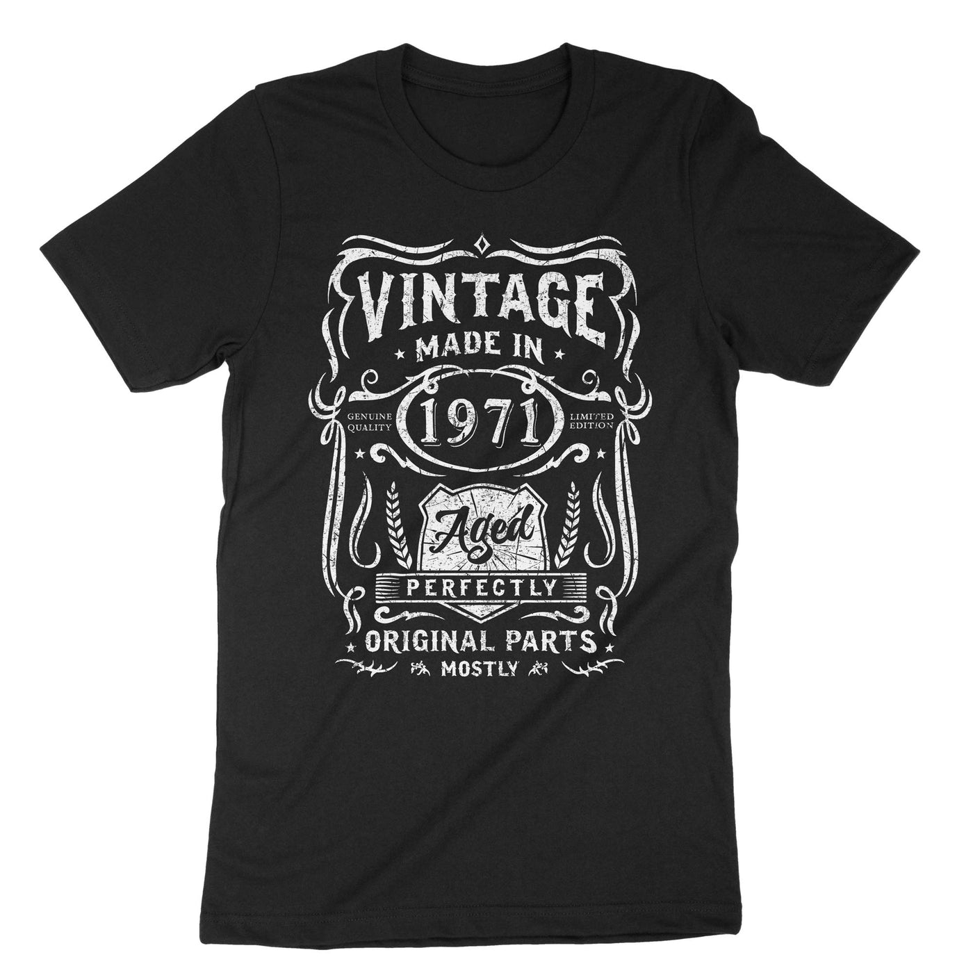 Black Vintage Made In 1971 Aged Perfectly T-Shirt#color_black