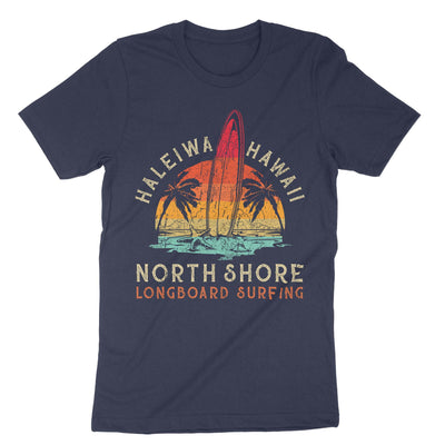 Navy Haleiwa Hawaii North Shore Longboard Surfing T-Shirt#color_navy
