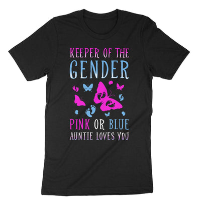 Black Keeper Of The Gender Pink Or Blue Auntie Loves You T-Shirt#color_black