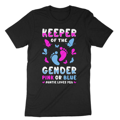 Black Keeper Of The Gender Pink Or Blue Auntie Loves You T-Shirt#color_black