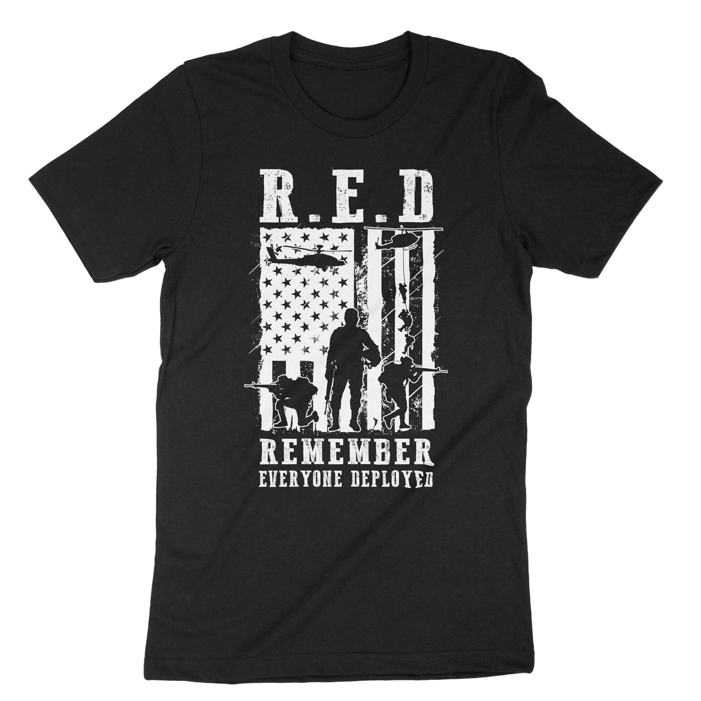 Black Red Remember Everyone Deployed T-Shirt#color_black