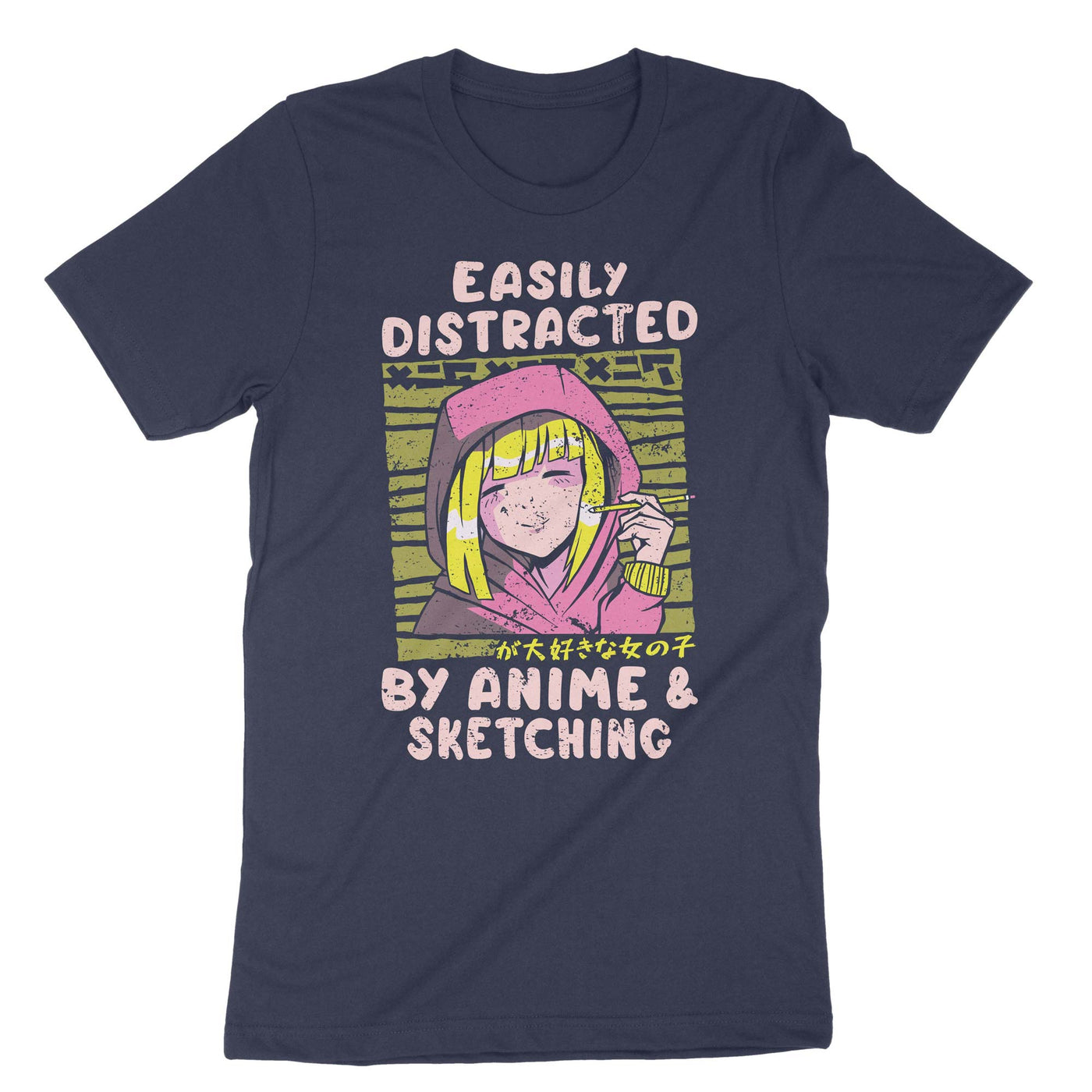 Navy Easily Distracted By Anime & Sketching T-Shirt#color_navy