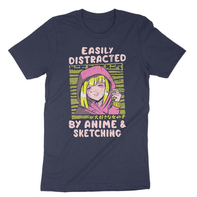 Navy Easily Distracted By Anime & Sketching T-Shirt#color_navy