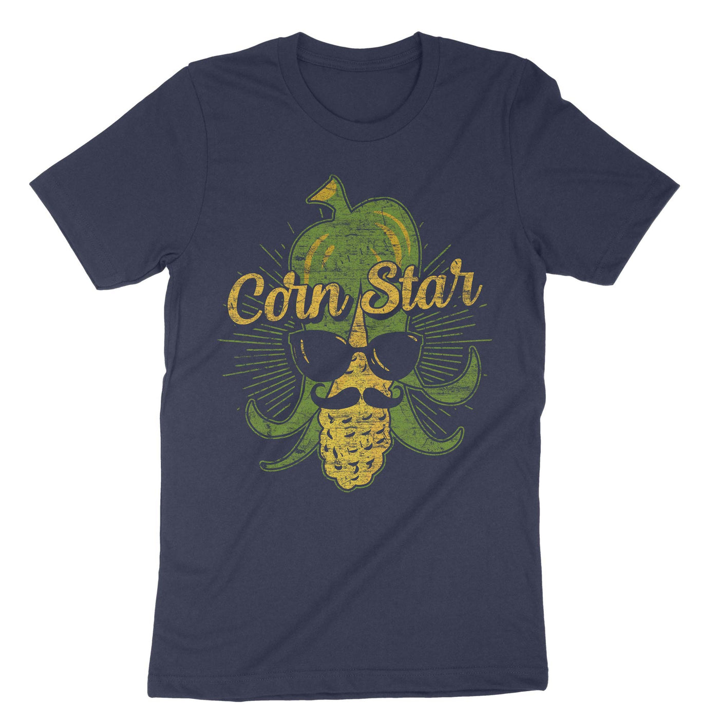Navy Corn Star Funny Sunglasses T-Shirt#color_navy
