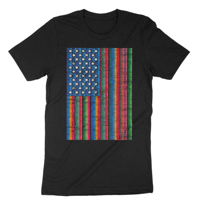 Black American Serape Blanket Striped T-Shirt#color_black