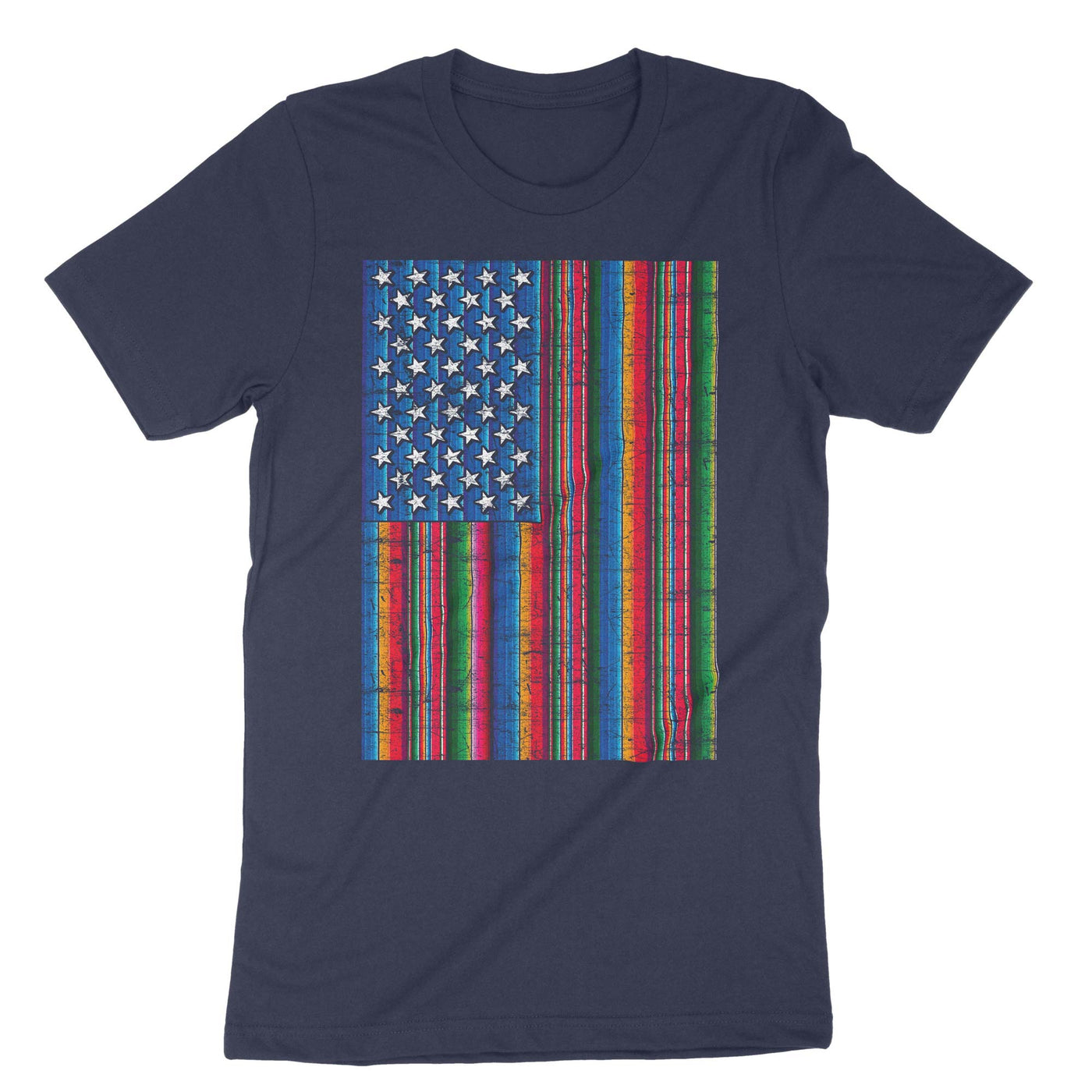 Navy American Serape Blanket Striped T-Shirt#color_navy