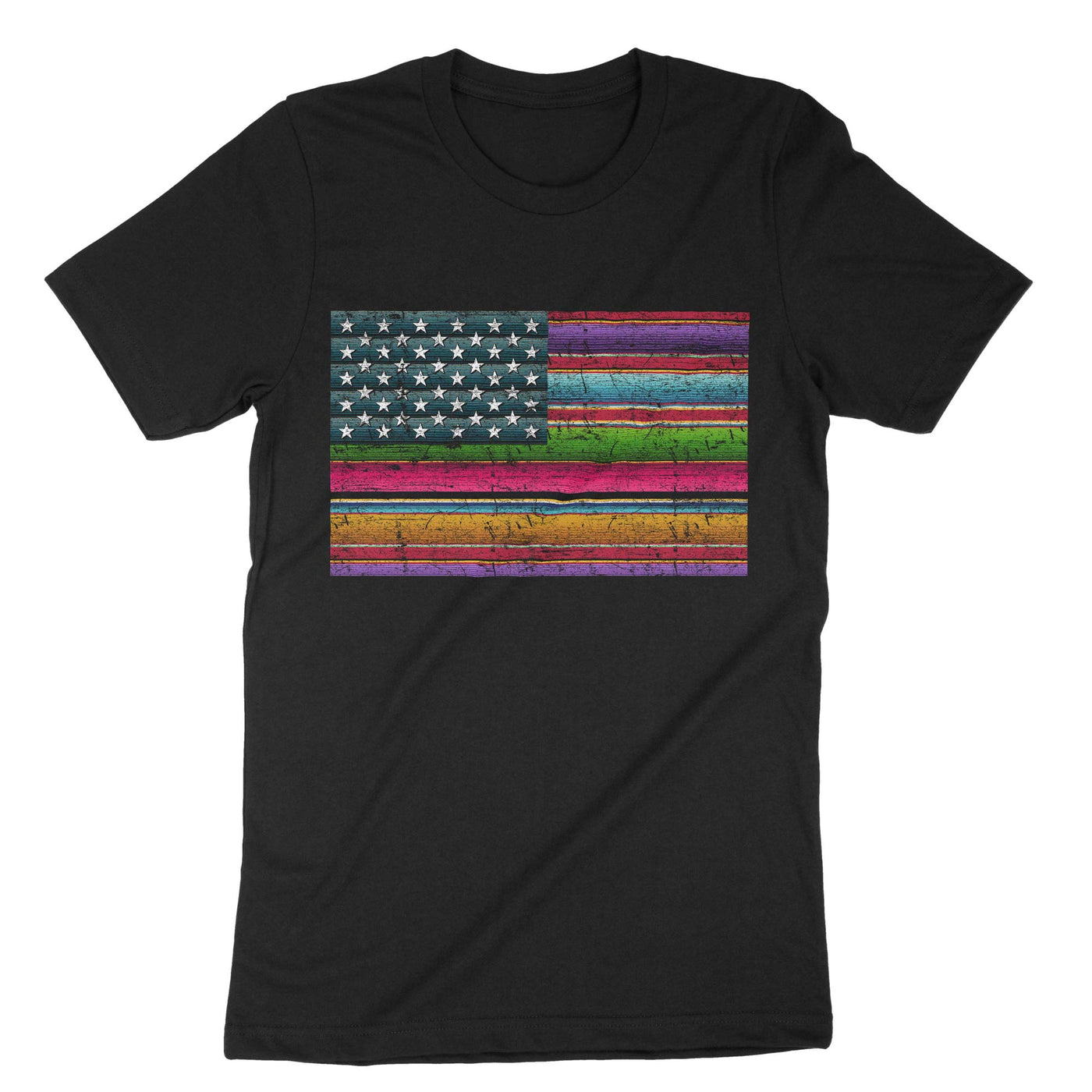 Black American Serape Blanket Striped T-Shirt#color_black