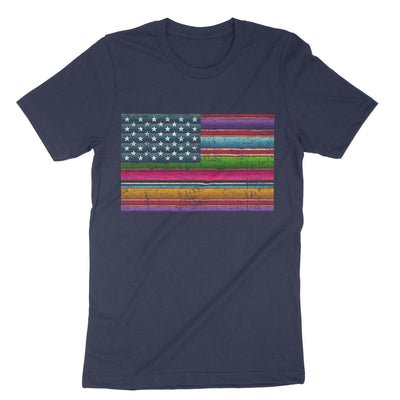 Navy American Serape Blanket Striped T-Shirt#color_navy