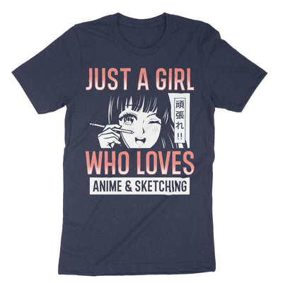 Navy Just A Girl Who Loves Anime Sketching T-Shirt#color_navy